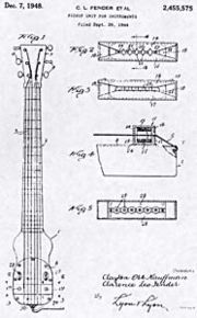Sketch of Fender lap steel guitar from 1944 patent application.