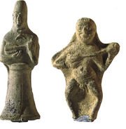 Figurines playing the ancestor of the Guitar. Excavated in Susa, Iran. Dated 2000-1500 BCE. Kept at the National Museum of Iran.